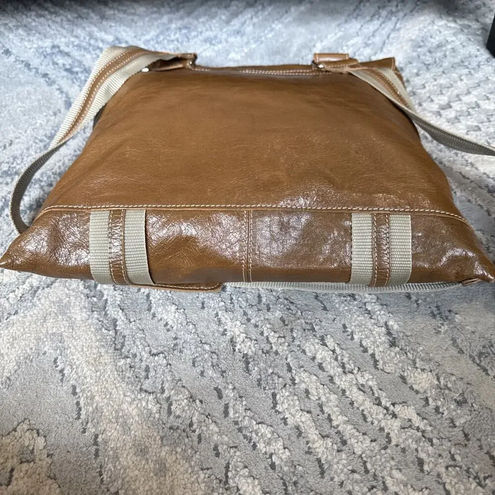 Claudia Firenze Brown Tan Genuine Leather Messenger Crossbody Bag Made In Italy